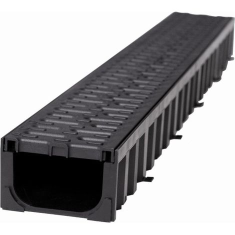 Caniveau d'évacuation en polypropylène 1m – Largeur 125mm – Construction en béton polymère pour écoulement optimal – Fixation sans vis – ACO