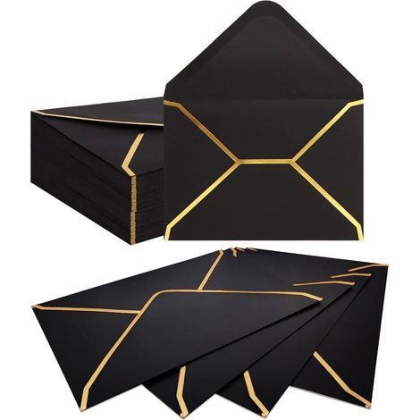 Enveloppes - Lot de 50 - 13,5 x 18,5 cm - Enveloppes en papier de luxe - Enveloppes d'invitation - Idéales pour les mariages, les anniversaires, les fêtes et les remises de diplômes - Noires (1/5)