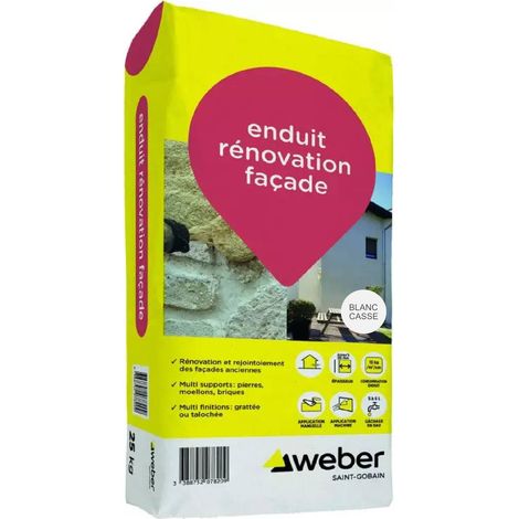 Weber Saint-Gobain Enduit de rénovation façade extérieur blanc cassé 25 kg - d’imperméabilisation et décoration façades