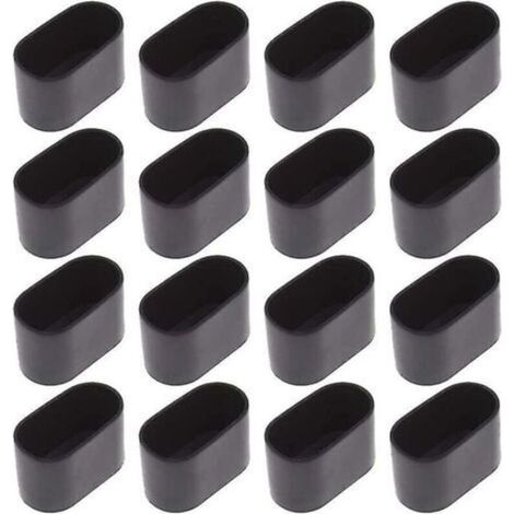 Caps De Protection Pour Pieds De Chaise - PVC Souple Ovalaire - Diamètre Intérieur 15 X 30 Mm - Noir - Lot De 16