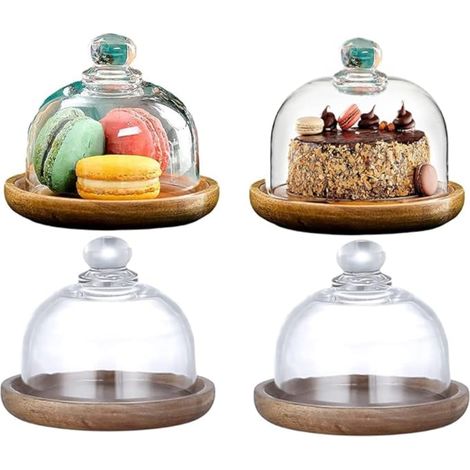 Cloche à Gâteaux Transparent, Cloche en Verre avec Socle, Mini Support Gateau Rond, Presentoir a Gateau, Alimentaire pour Dessert, Fruits, Cupcake, Buffet(10.5x9.5cm) (1/5)
