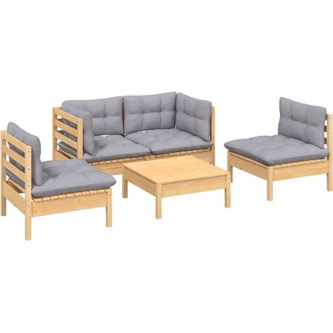 vidaXL Set Divani da Giardino 5 pz con Cuscini Grigi Massello di (1/4)