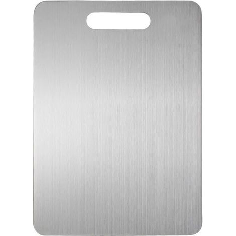 Planche à découper épaisse en acier inoxydable 34 x 23 cm - les deux côtés sont en acier inoxydable - sans BPA - convient pour la cuisine, pour cuisiner, viande, pain, légumes, fruits (1/4)