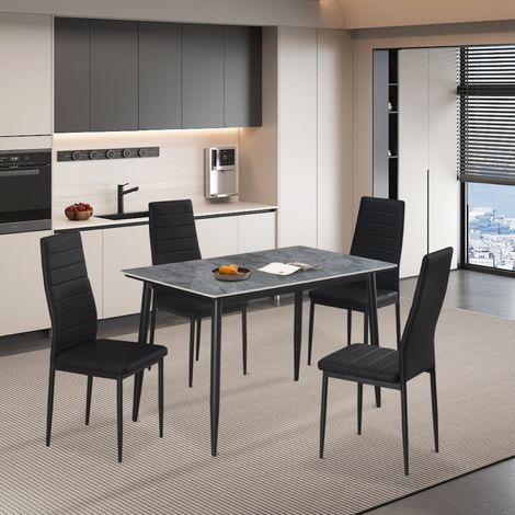 Ensemble table à manger 120cm avec 4 chaises noires OSKAR (1/5)