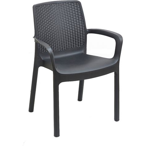 Progarden – Chaise de jardin empilable en résine imitation rattan anthracite – Dimensions 61 x 54 x 82 cm – Résistante aux intempéries et facile à nettoyer (1/6)