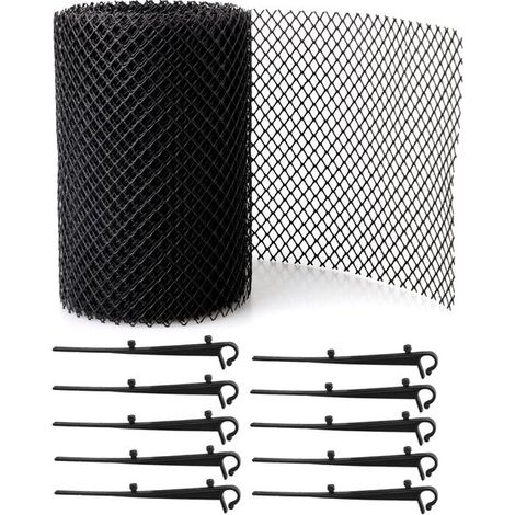 Grille de protection de gouttière 8 m x 18 cm avec clous, noire, protège-gouttière des feuilles, grille de protection en plastique, protège la gouttière des feuilles, grille de protection de gouttière (1/5)