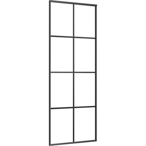 Porte coulissante noire, 76 x 205 cm, en verre ESG et alliage d'aluminium. (1/5)