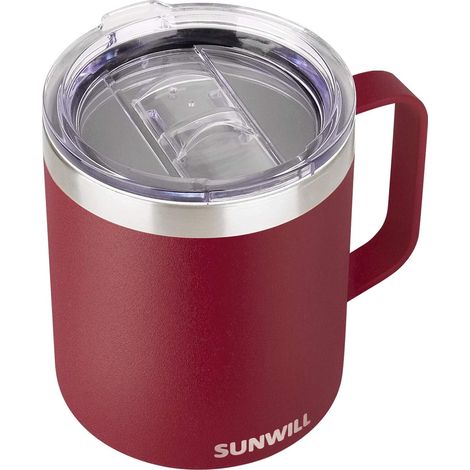 Mug isotherme de camping 414 ml (14 oz) avec couvercle, en acier inoxydable à double paroi, pour le camping et les voyages. Couleur : Taisho Crimson. (1/5)