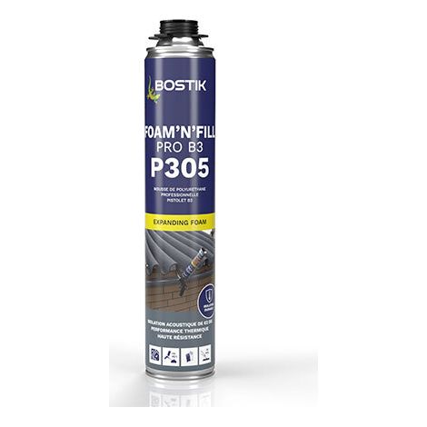 Bostik P305 FOAM'N'FILL PRO B3 – Mousse Polyuréthane Pistolable – Isolation Thermique & Acoustique – Haute Précision – Usage Professionnel – Aérosol 750 ml (1/4)