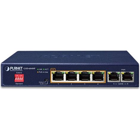 PLANET Technology PLANET GSD-604HP Switch 6P Gigabit dont 4 PoE+ 55W (1/2)