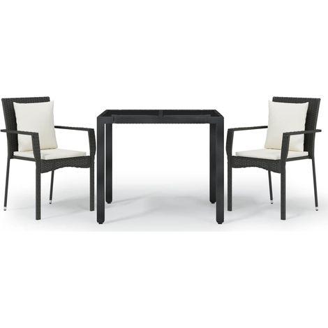 Maison Exclusive - 3-tlg. Garten-Essgruppe mit Kissen Schwarz Pol