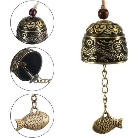 2 PCS Cloche Feng Shui Vintage, Carillon Dragon Éolien, Statue Bouddha Décoratif, Idéal pour Intérieur Jardin et Méditation (1/4)