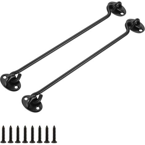 QORVA-Crochet Porte, 2 Pièces 300 mm Fermeture Porte Acier Inoxydable, Loquet Porte Noir, Crochet Fenetre pour Portes, Fenêtres de Garage, Maisons de Jardin, Chalets