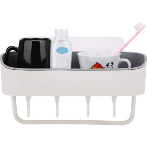 tagre de panier de caddie de douche avec crochets, pas de perage adhsif mural tagre de salle de bain shampooing conditionneur organisateur de rangement de salle de bain(beige).