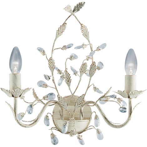 Applique Alamandite 2Lt - Metallo crema e oro, gocce di vetro (1/5)