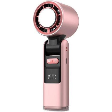 Ventilatore portatile con 100 livelli di velocità regolabili, ricaricabile tramite USB-C, con base di raffreddamento – Rosa (1/5)