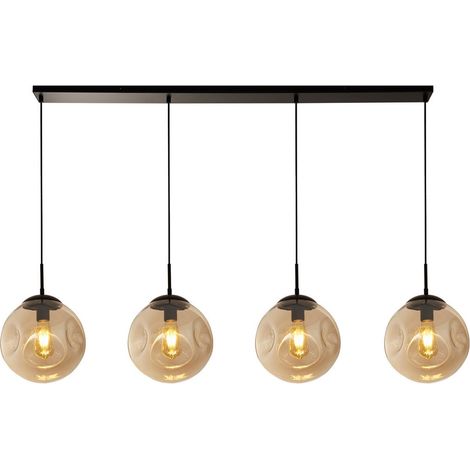 Searchlight Punch Luminaire suspendu à 4 barres lumineuses, noir, verre perforé champagne (1/5)