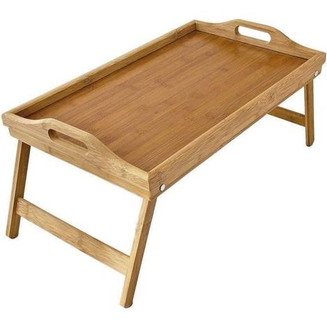 Table pour Lit - DoubleBlack - Plateau en Bambou - Pliable - 50x30x23CM
