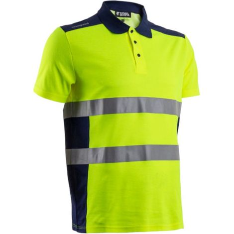 Polo de travail manches courtes haute visibilité anti-UV Coverguard OKI Jaune / Marine M (1/3)