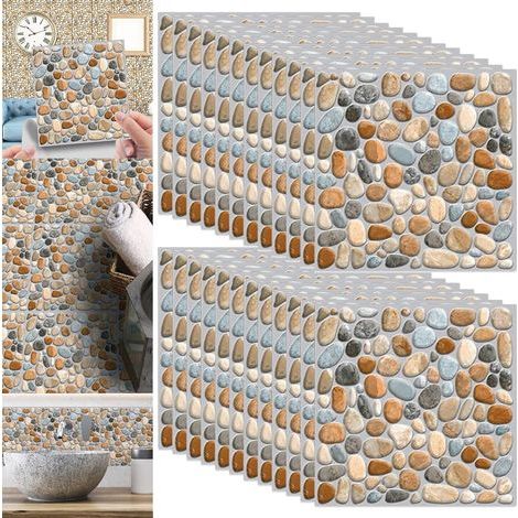 24 Autocollants Carreaux 20x20cm, Imperméables, Auto-Adhésifs, pour Cuisine, Salle de Bain (Gris) (1/4)