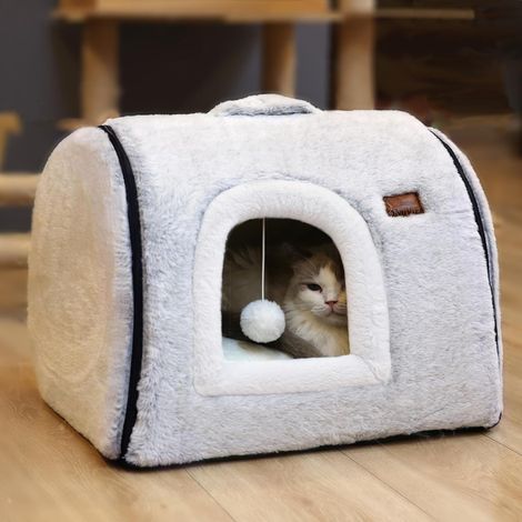 Niche pour Chat 2 en 1 Panier Douillet Pliable pour Chat et Petit Chien avec Coussin Amovible Lavable (1/5)
