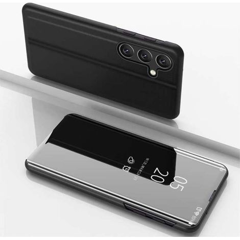 Housse pour Samsung Galaxy A54 5G - etui portefeuille miroir clear view + verre trempe - NOIR (1/4)