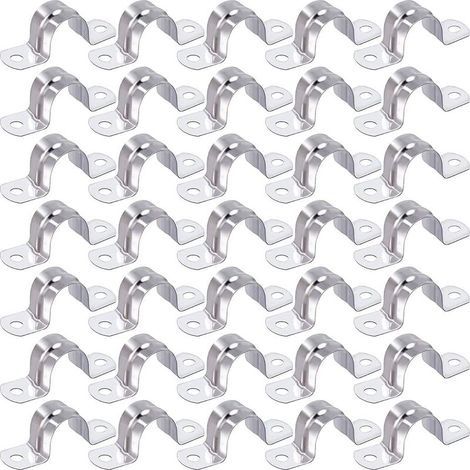 304 Acier Inoxydable U-Tube Pince, 50pcs Anneau de Connexion Tuyau Pince Titulaire de la Carte Tuyau D'équitation Selle Carte Tuyau pour D'eau Tuyau Gaz Caoutchouc (20mm,Argent) (1/5)