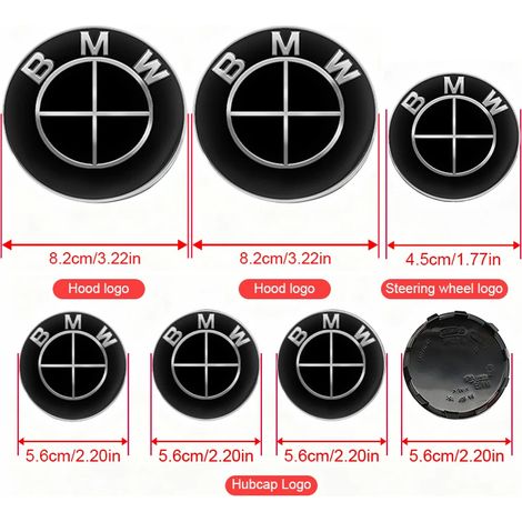 (45 82 82 4X56mmYT, BMW All Black) - Lot de 7 emblèmes pour capot, avant, arrière et coffre, compatibles avec BMW E60 E93 E87 G01 G20 X3 X5 F30 F20 E36 E46 E53 E90 F10 X6 X3 M4 et accessoires M (1/5)