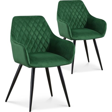 Lot de 2 chaises Victoria en velours vert pieds noir (1/2)