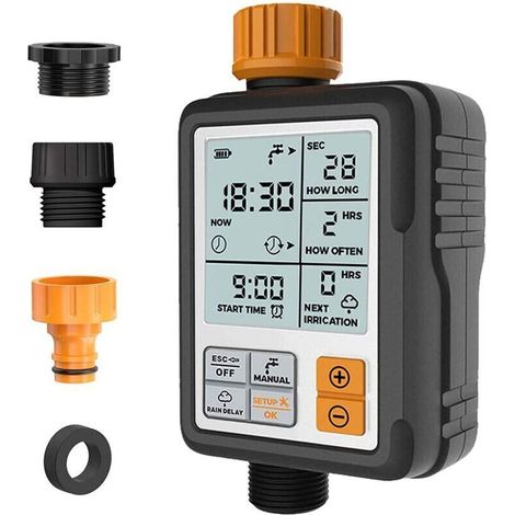 Minuterie de tuyau, minuterie d'arrosage programmable, minuterie d'arrosage avec retard de pluie/verrouillage enfant/modes d'arrosage automatique et manuel/étanche IP65, minuterie d'irrigation de jard (1/5)