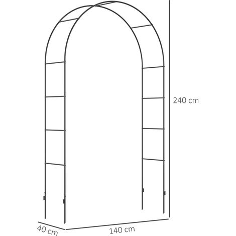 Arche de jardin en métal pour plantes grimpantes, noire, 140 x 40 x 240 cm