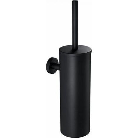 Scopino per WC nero con supporto a parete per il bagno, in acciaio inossidabile.