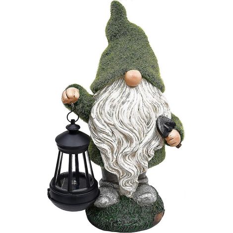 Grande statue et sculpture de jardin avec lanterne, figurines de gnomes en résine amusantes pour la décoration extérieure de terrasse, pelouse et jardin. (1/5)