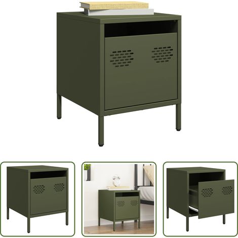 Meuble industriel - Table de chevet vert olive 35x39x43,5 cm acier (1/5)