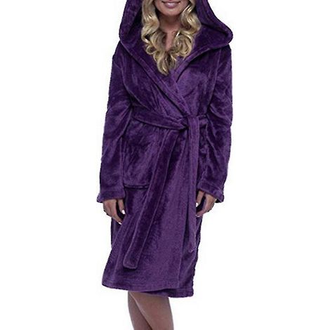 Damen-Fleecebademantel, Kapuzenbademantel, Frotteebademantel, Nachtwäsche – 2XL – Lila