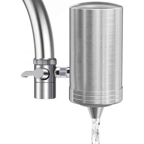 Filtre à eau du robinet - Acier inoxydable 304 - Élimine le chlore - Installation facile - Double sortie (1/4)