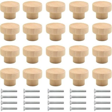 Set mit 20 runden Schrankgriffen aus Naturholz für Schränke, Türen, Schubladen, Garderoben, Ankleidezimmer, Küchen usw. (Holzfarbe) - B (1/5)