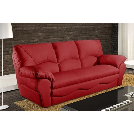 Canapé 3 places convertible en 100% tout cuir italien vachette OSIRIS, couleur rouge foncé (1/5)