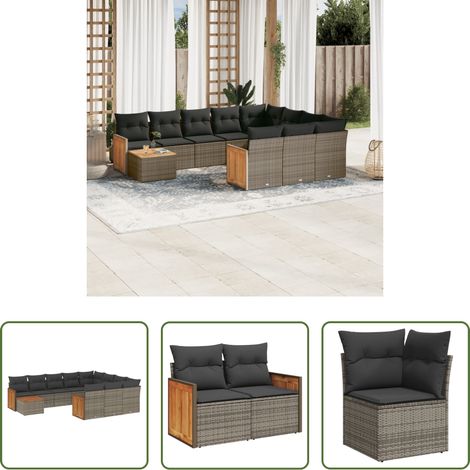 vidaXL Rattanmöbel - 11-tlg. Garten-Sofagarnitur mit Kissen Grau Poly Rattan (1/5)
