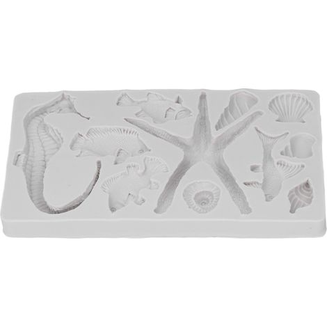Graue Silikonform zum Selbermachen in Form eines Seesterns und eines Seepferdchens, wiederverwendbar, antihaftbeschichtet, elastisch, für Kuchen, Schokolade, Eiswürfel und Fondant (1/5)