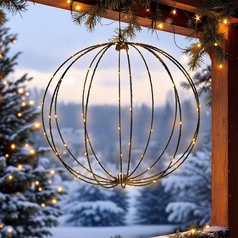 LED Leuchtkugel 38 cm zum Hängen für Außen batteriebetrieben - 90 LED - Garten Deko Lichterball extra warm weiß beleuchtet