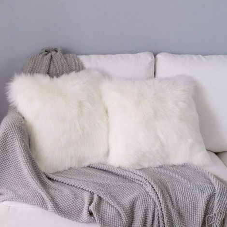 ALLIANDISHousse de Coussin,Peau de Mouton Fourrure Cuir Taie d'oreiller,Fausse Fourrure Deluxe Décoratif Canapé Chambre Lit Super Doux Peluche Mongolie Taie d'oreiller (2Pcs Blanc, 40X40 cm)