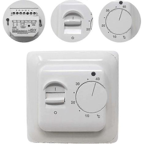 Thermostat manuel pour chauffage au sol 220 V 16 A, contrôleur de chauffage au sol électrique, thermostat d'ambiance mécanique avec sonde de sol (1 pièce) (1/5)