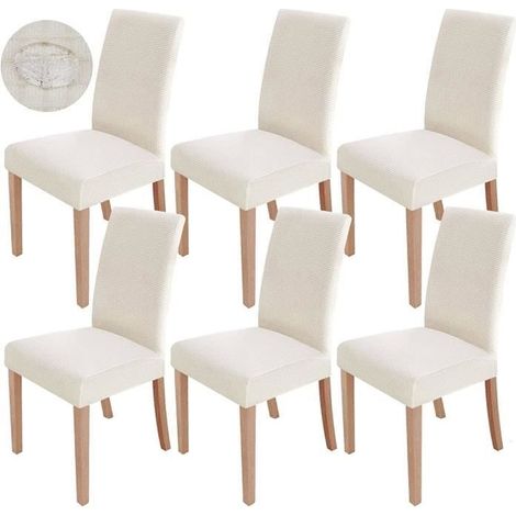 Housses de chaise - YSTP - 6 pièces - Extensibles - Lavables - Beige à carreaux (1/4)