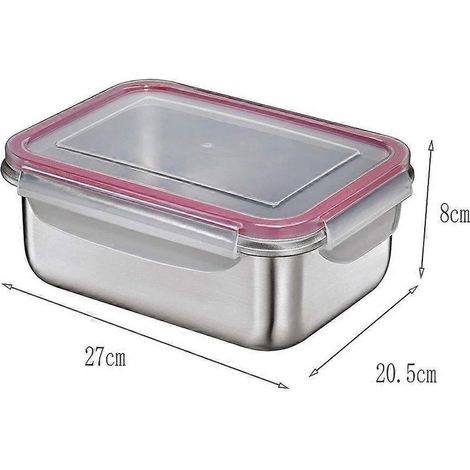 Set aus drei stapelbaren Lebensmittelaufbewahrungsbehältern, darunter eine Edelstahlschüssel mit Deckel, mit einem Fassungsvermögen von 600 ml, 1500 ml und 2900 ml. (1/4)