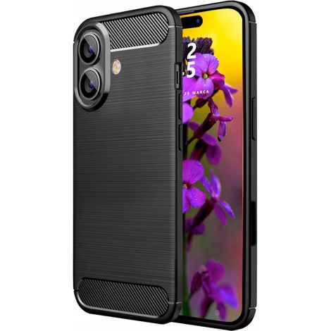 Custodia per iPhone 16 in carbonio, cover posteriore nera + vetro (1/5)
