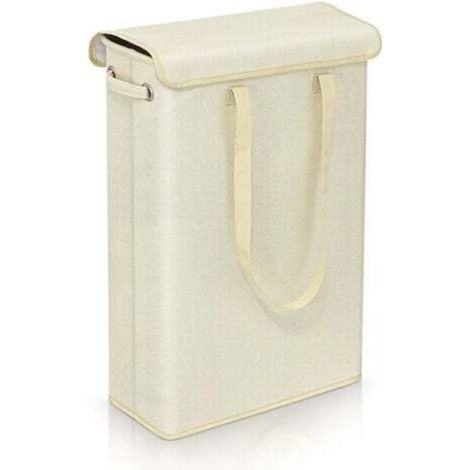 Wäschekorb mit Deckel (beige) – 45 l – Großer, atmungsaktiver und faltbarer Wäschekorb – Großer Aufbewahrungskorb für Kleidung, Schlafzimmer