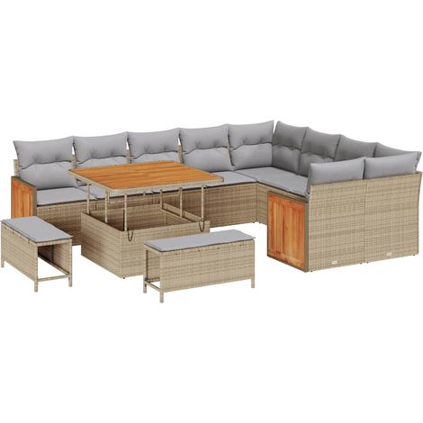 Maison Exclusive - Set Divano da Giardino 13 pz 11 posto Beige e Grigio Chiaro (1/5)