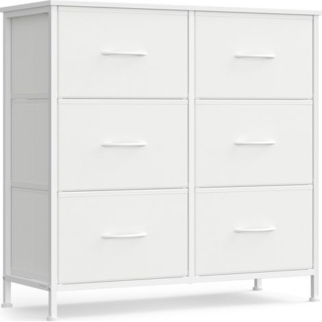 Songmics – Commode enfant 6 tiroirs – Structure acier et panneaux MDF – Tiroirs en tissu non-tissé – Dimensions 30 x 76,7 x 73,7 cm – Blanc nuage et blanc neige