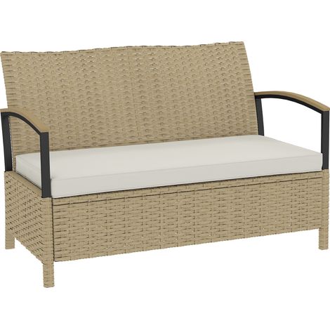 Gartenbank mit Kissen Auflagenbox 125L Truhenbank Kissenbox wetterfester Metallrahmen 123x70x82 cm Kaki